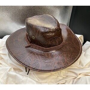 Unbranded Western Hat Womens Brown Faux Leather Leaf Floral Cowgirl Rodeo OS